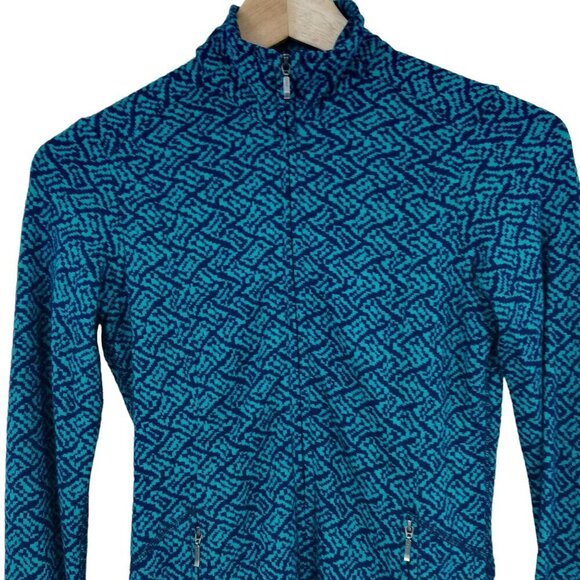 Ibex 100% Merino Wool Zip Up Mock Neck Sweater Size XS Blue Geometric Juliet - Picture 4 of 16